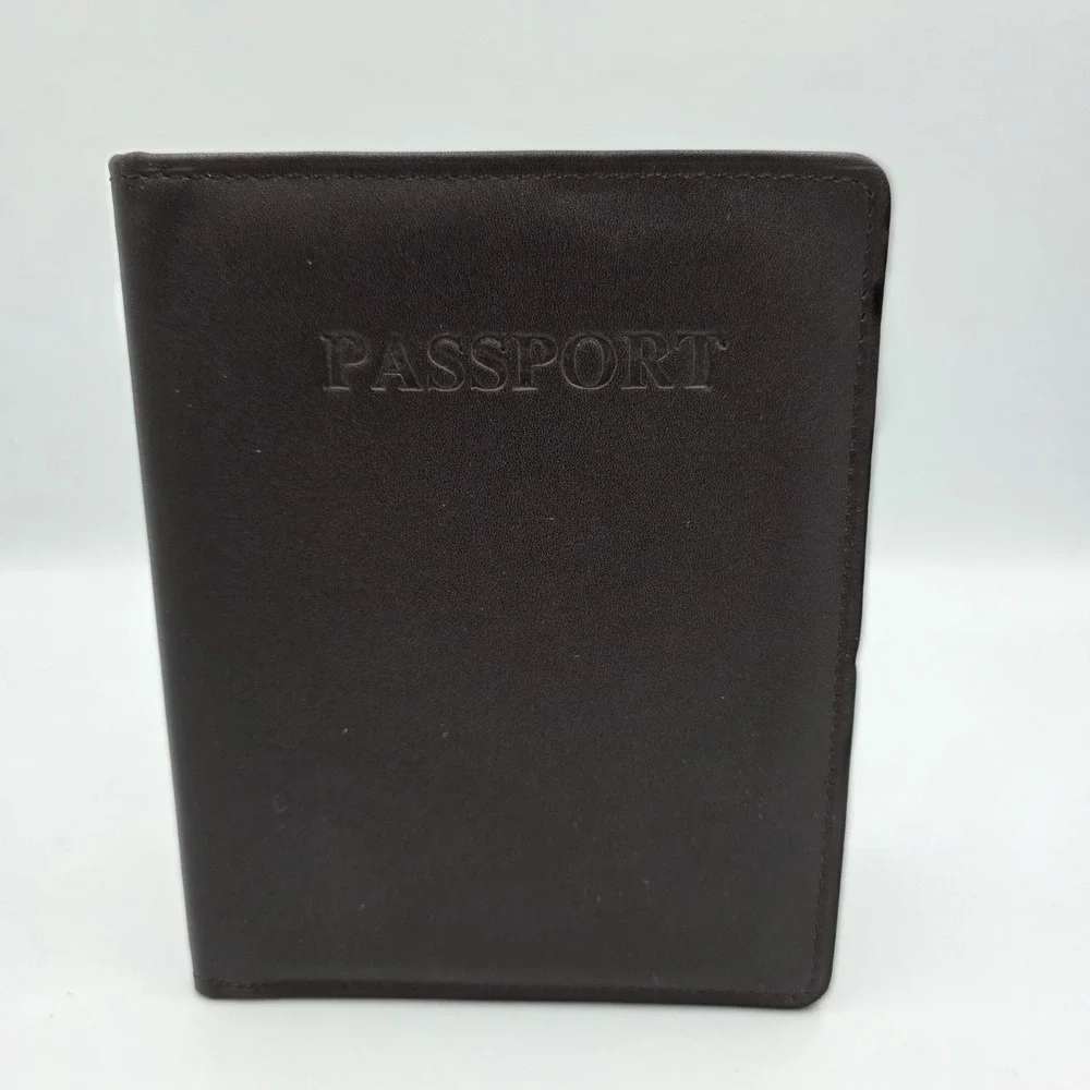 New Geoffrey Allen Genuine‎ Leather Passport Holder Wallet Brown